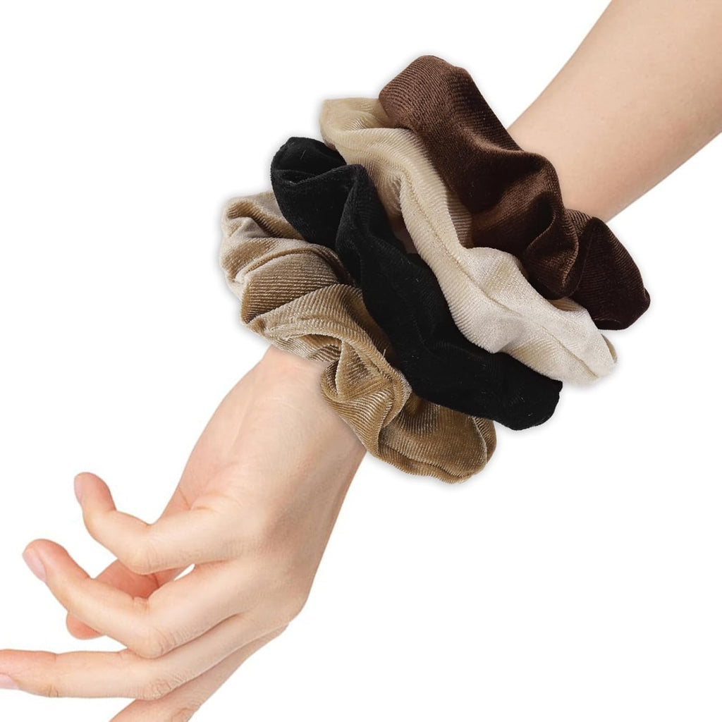 Large Scrunchies for Women 4Pcs Velvet Jumbo Scrunchies for Hair Soft Ponytail Holder Cute Colors Elastic Hair Bands Fashion Bulk Hair Ties for Teens Girls Thick Curly Thin Fine Hair Valentine'S Day