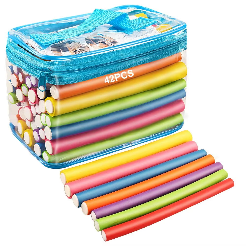 42-Pack Salon Heatless Flexible Hair Rollers Curlers 7" Soft Foam Flexi Twist Curling Rods for Short Long Hair Styling Tools