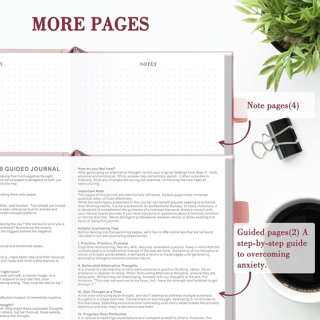 Guided Anxiety Journal – Guided CBT Journal with Prompts for Self Care & Stress Relief, Cognitive Behavioral Therapy Mental Health Journal – Wellness Gifts for Women Men(A5 Pink)
