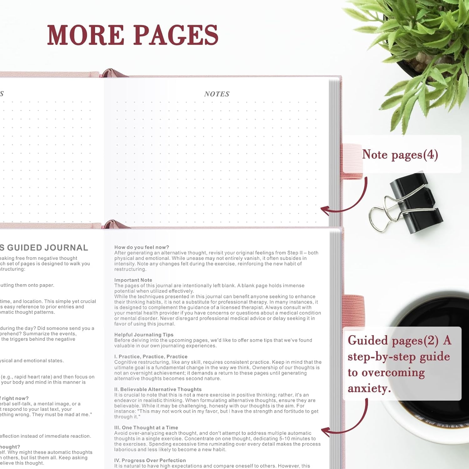 Guided Anxiety Journal – Guided CBT Journal with Prompts for Self Care & Stress Relief, Cognitive Behavioral Therapy Mental Health Journal – Wellness Gifts for Women Men(A5 Pink)
