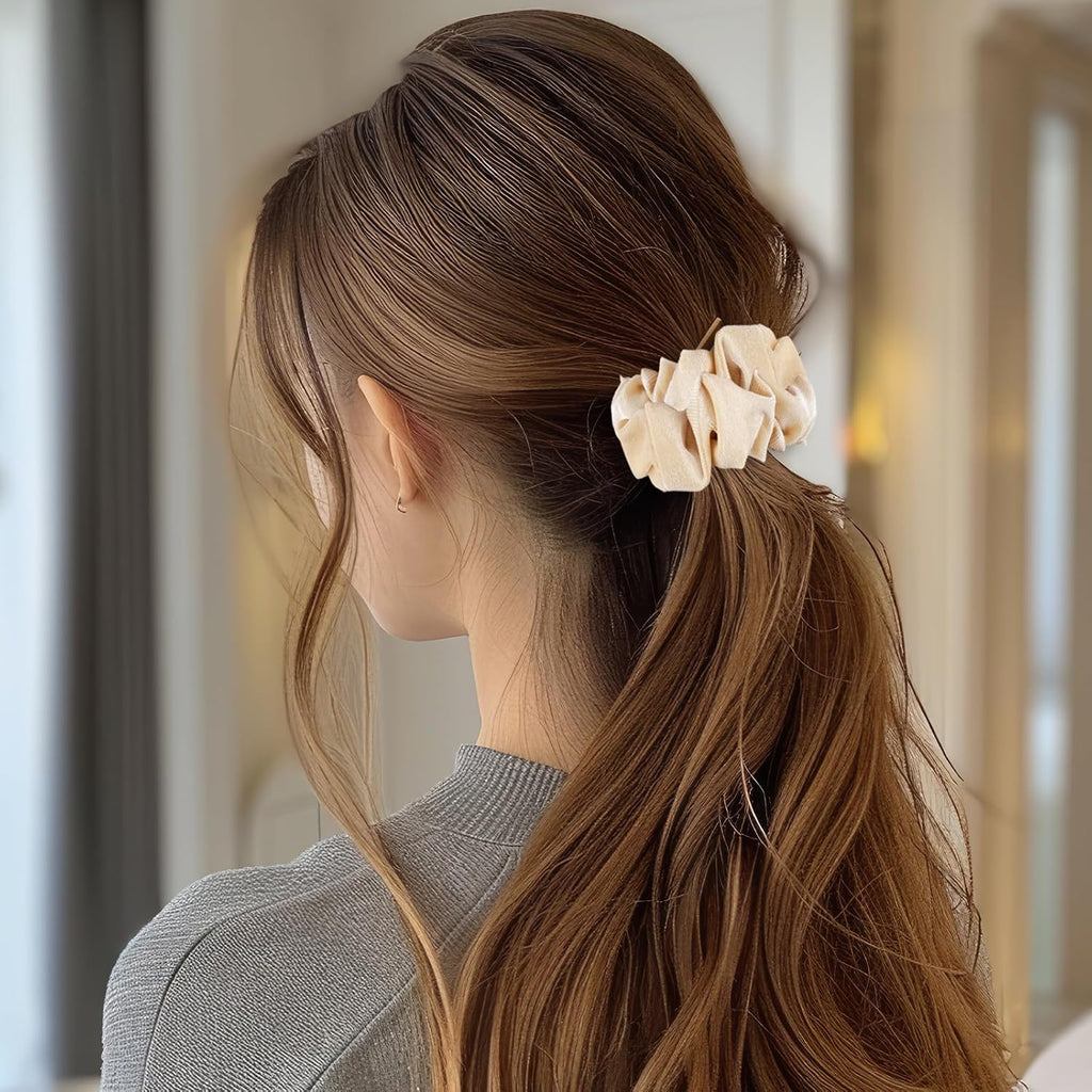 Large Scrunchies for Women 4Pcs Velvet Jumbo Scrunchies for Hair Soft Ponytail Holder Cute Colors Elastic Hair Bands Fashion Bulk Hair Ties for Teens Girls Thick Curly Thin Fine Hair Valentine'S Day