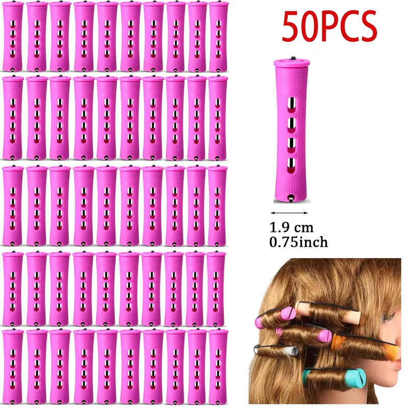 50Pcs 5Sizes Hair Rollers Hair Perm Rods Set Curlers Cold Wave Rods for Women Long Short Hair DIY Hairdressing Styling Tools