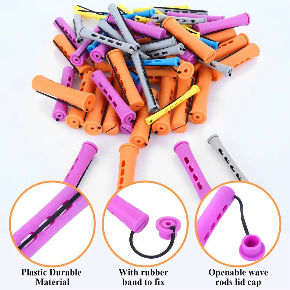 50Pcs 5Sizes Hair Rollers Hair Perm Rods Set Curlers Cold Wave Rods for Women Long Short Hair DIY Hairdressing Styling Tools