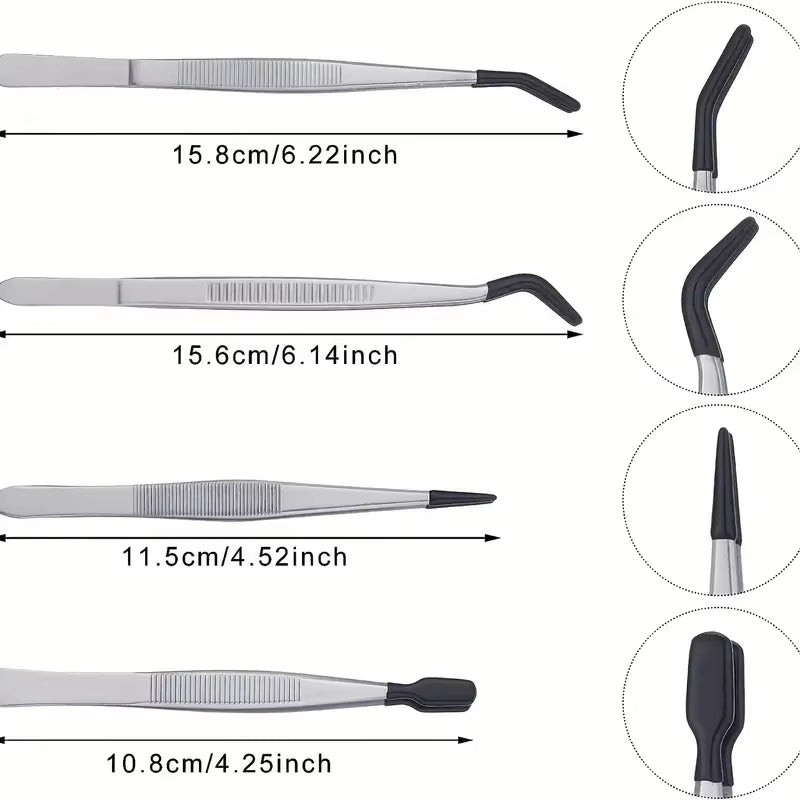 1/2/4Pcs Tweezers with Rubber Tips Tweezers Rubber PVC Silicone Coated Non Marring Flat Tip Bent Tip Tweezers Tipped Tweezers