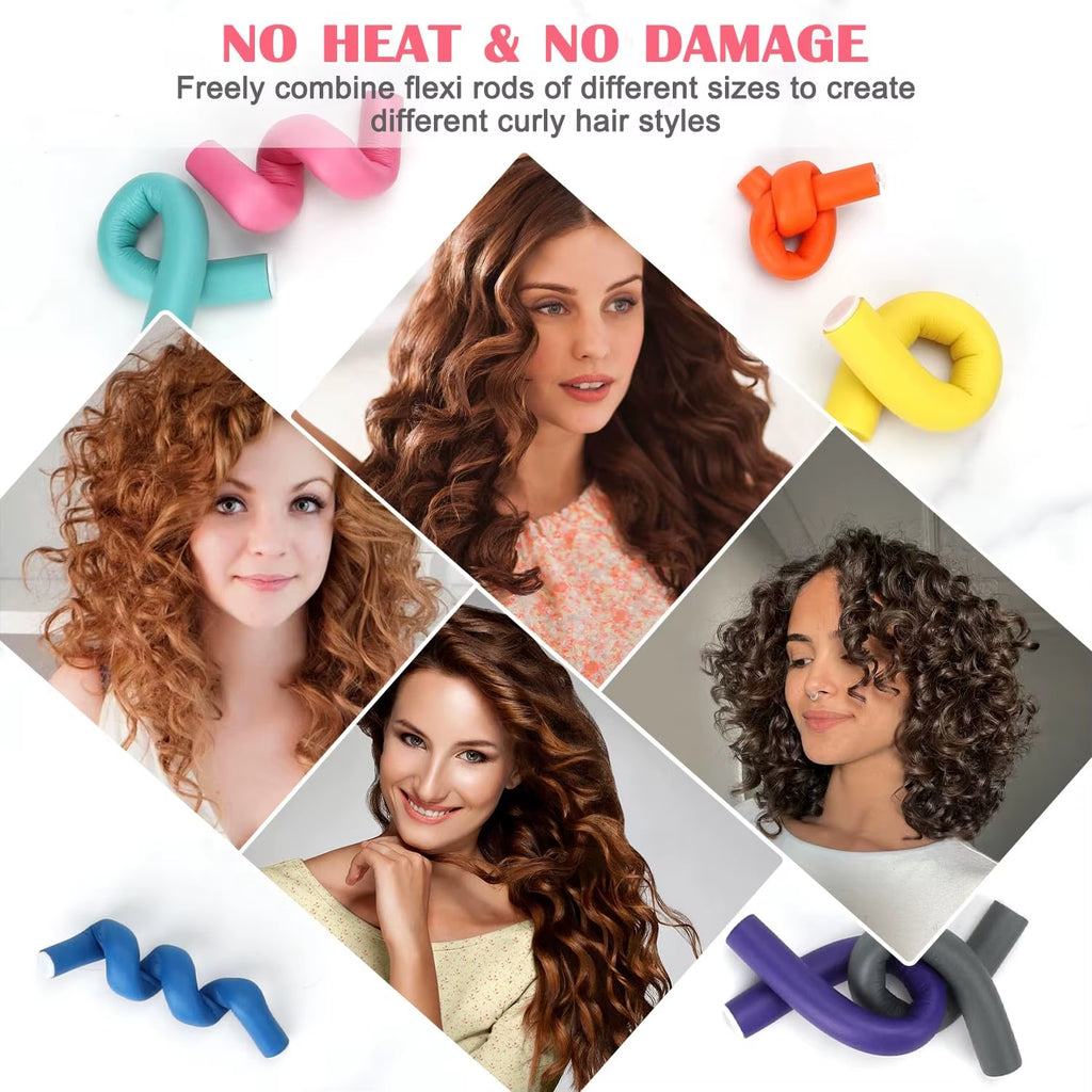 42-Pack Salon Heatless Flexible Hair Rollers Curlers 7" Soft Foam Flexi Twist Curling Rods for Short Long Hair Styling Tools
