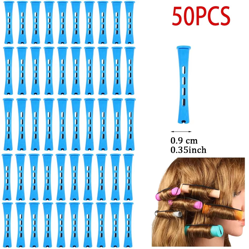 50Pcs 5Sizes Hair Rollers Hair Perm Rods Set Curlers Cold Wave Rods for Women Long Short Hair DIY Hairdressing Styling Tools