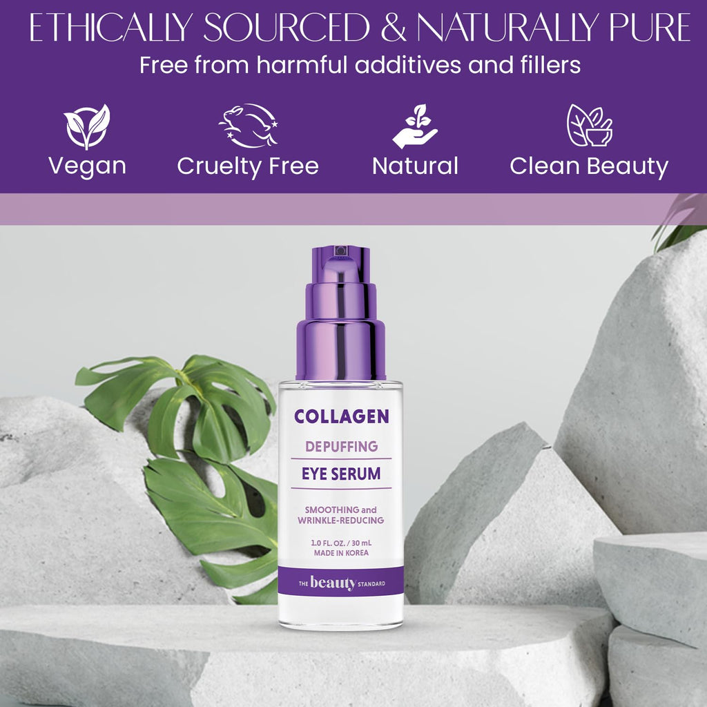Collagen & Hyaluronic Acid under Eye Serum - Anti-Aging, Hydrating, Reduces Puffiness & Wrinkles - Dermatologist Tested, Korean Skin Care - 1 Oz / 30 Ml