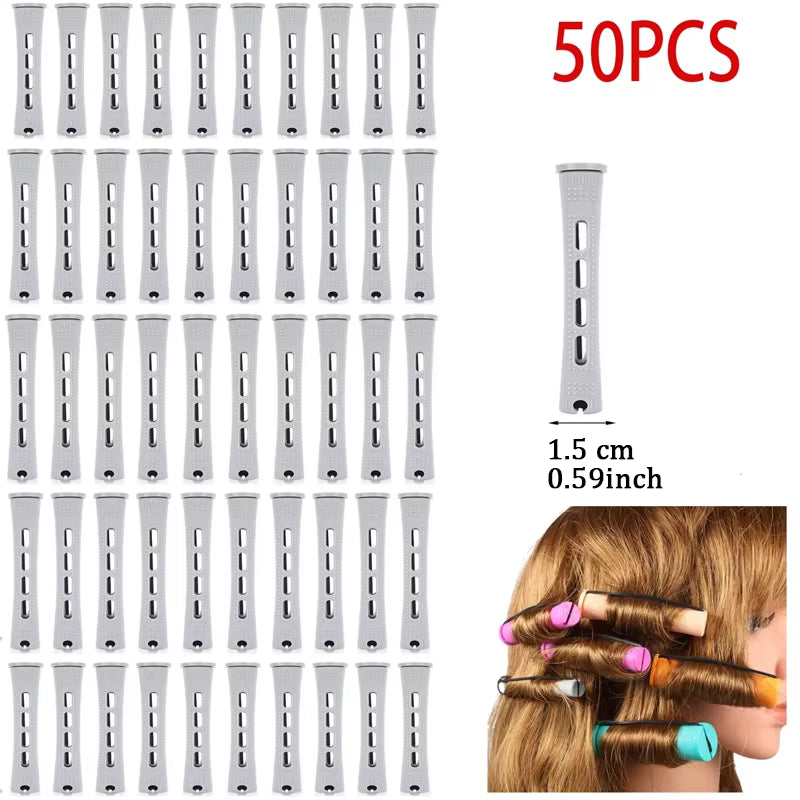 50Pcs 5Sizes Hair Rollers Hair Perm Rods Set Curlers Cold Wave Rods for Women Long Short Hair DIY Hairdressing Styling Tools