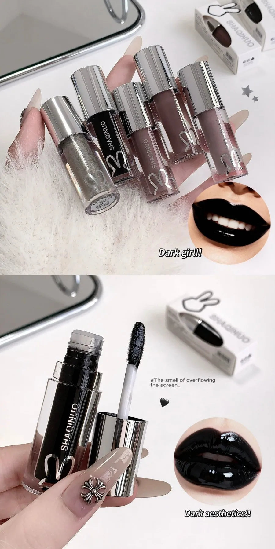 SHAQINUO  Black Silver Gray Lip Gloss