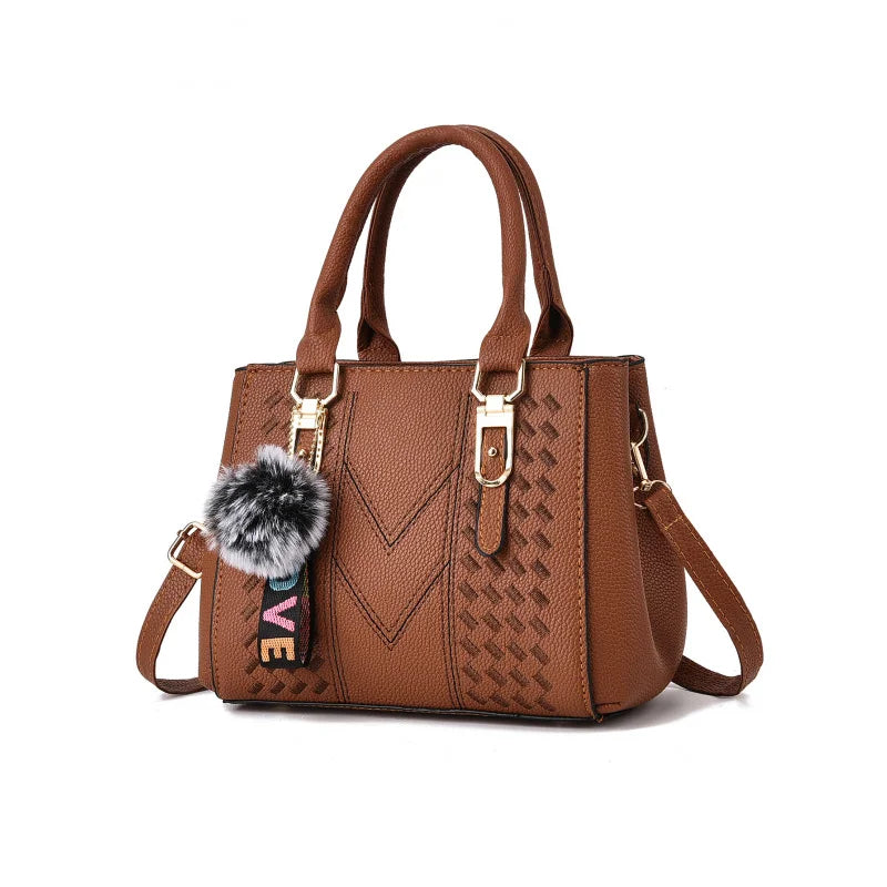 Embroidered Pom-Pom Pendant Handbag