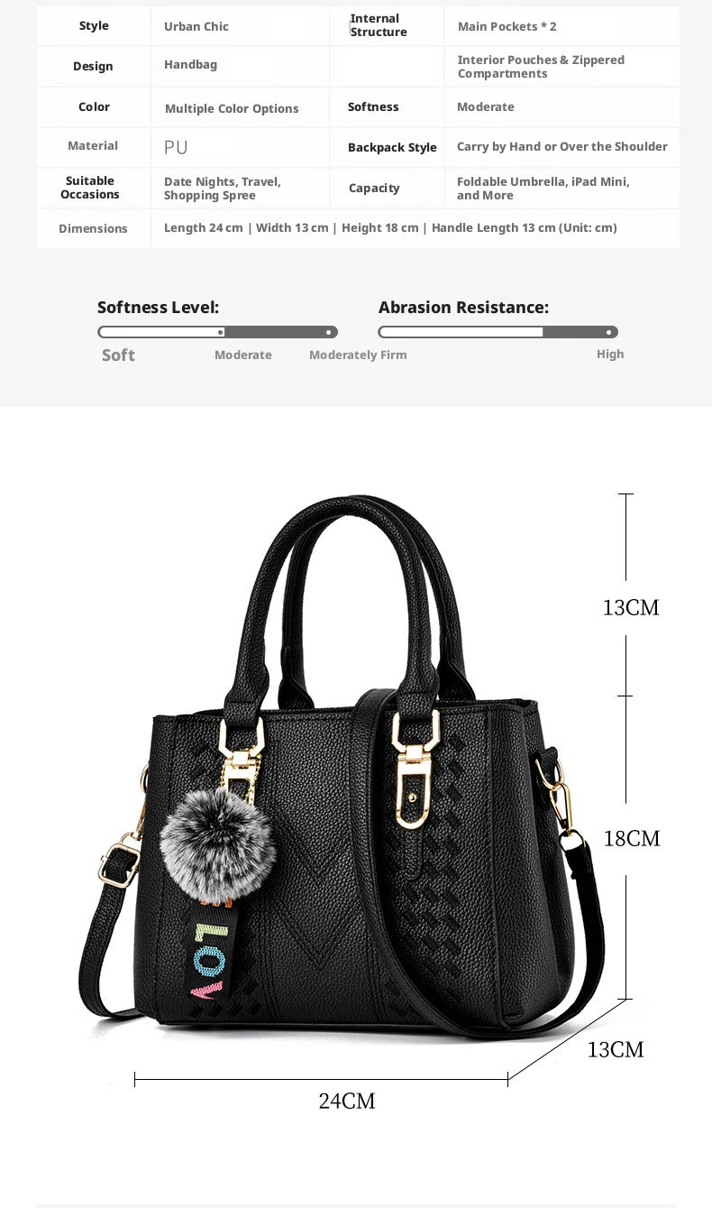 Embroidered Pom-Pom Pendant Handbag