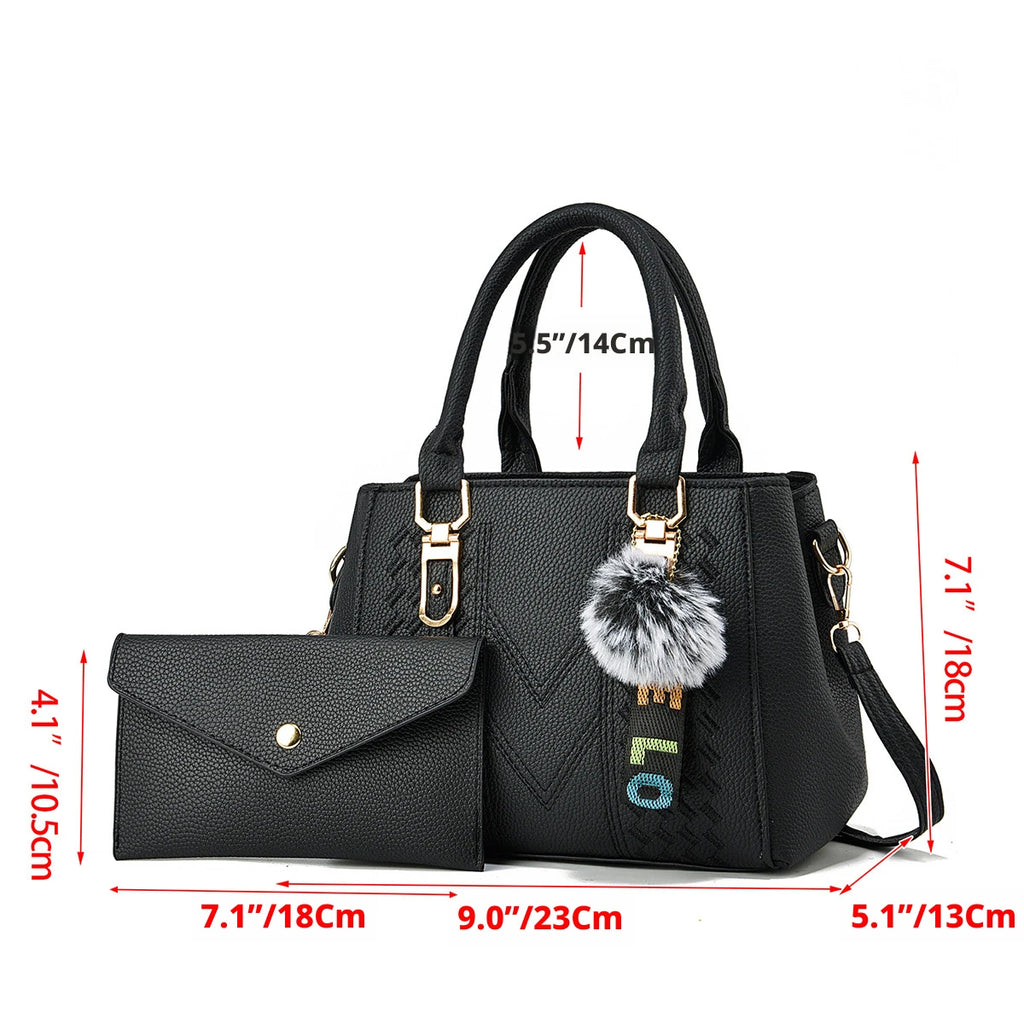 Embroidered Pom-Pom Pendant Handbag
