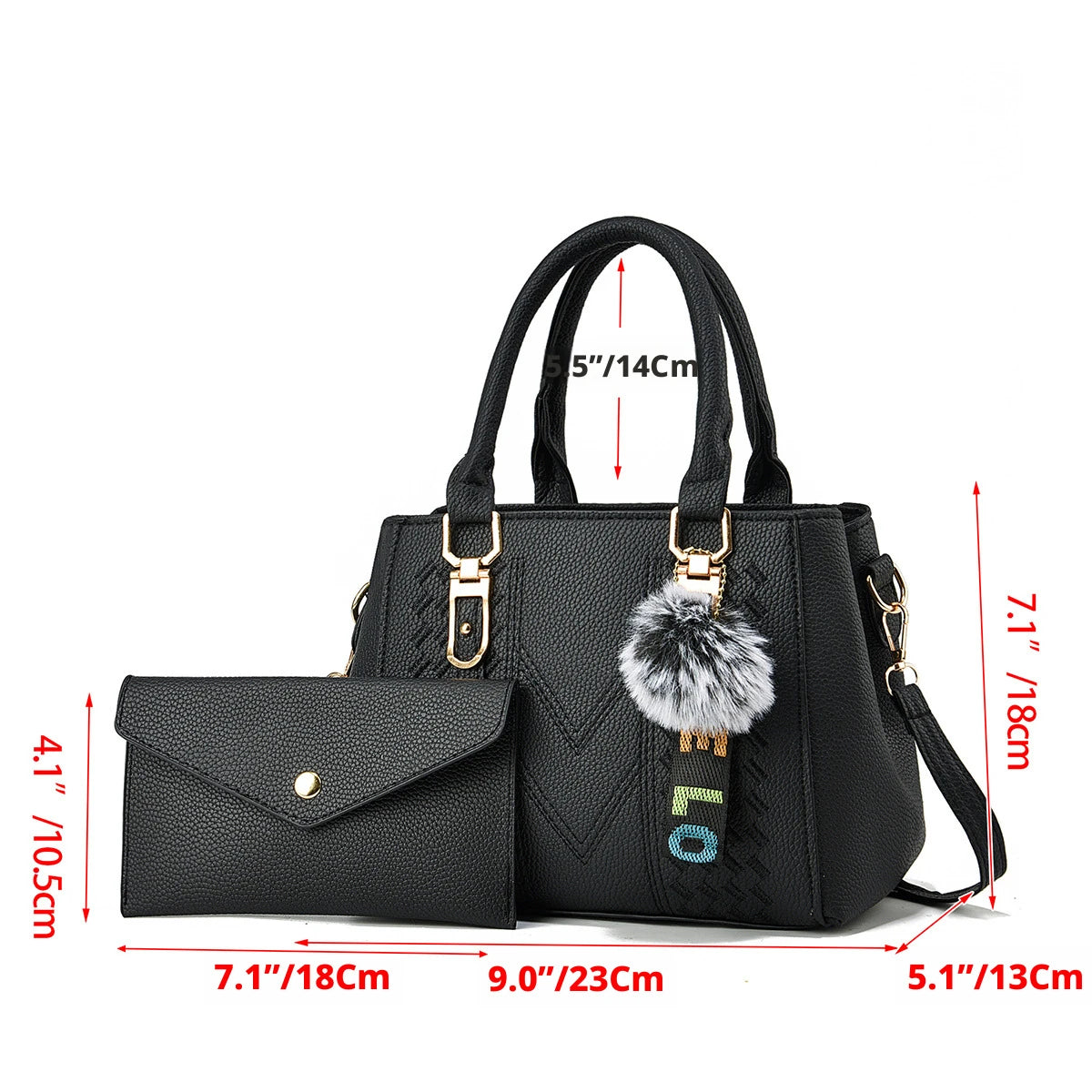 Embroidered Pom-Pom Pendant Handbag