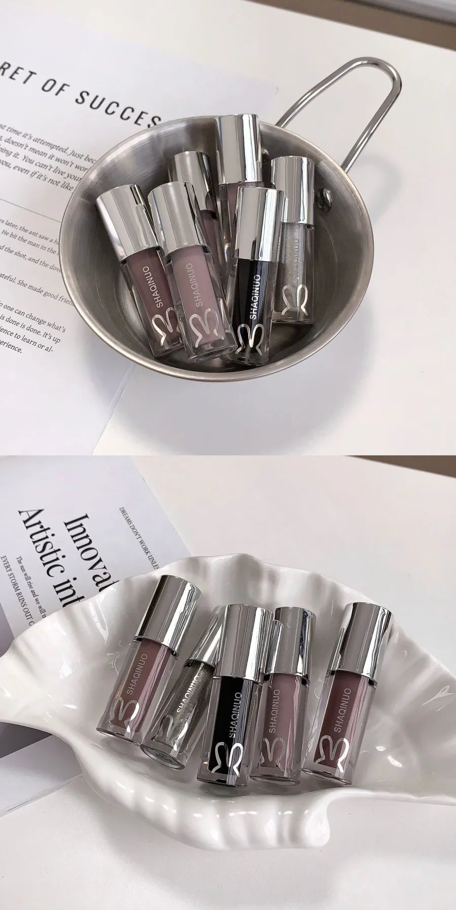 SHAQINUO  Black Silver Gray Lip Gloss