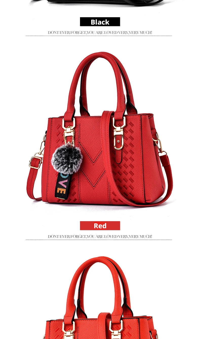Embroidered Pom-Pom Pendant Handbag