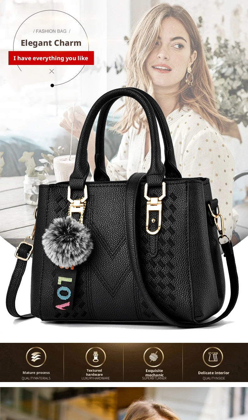 Embroidered Pom-Pom Pendant Handbag