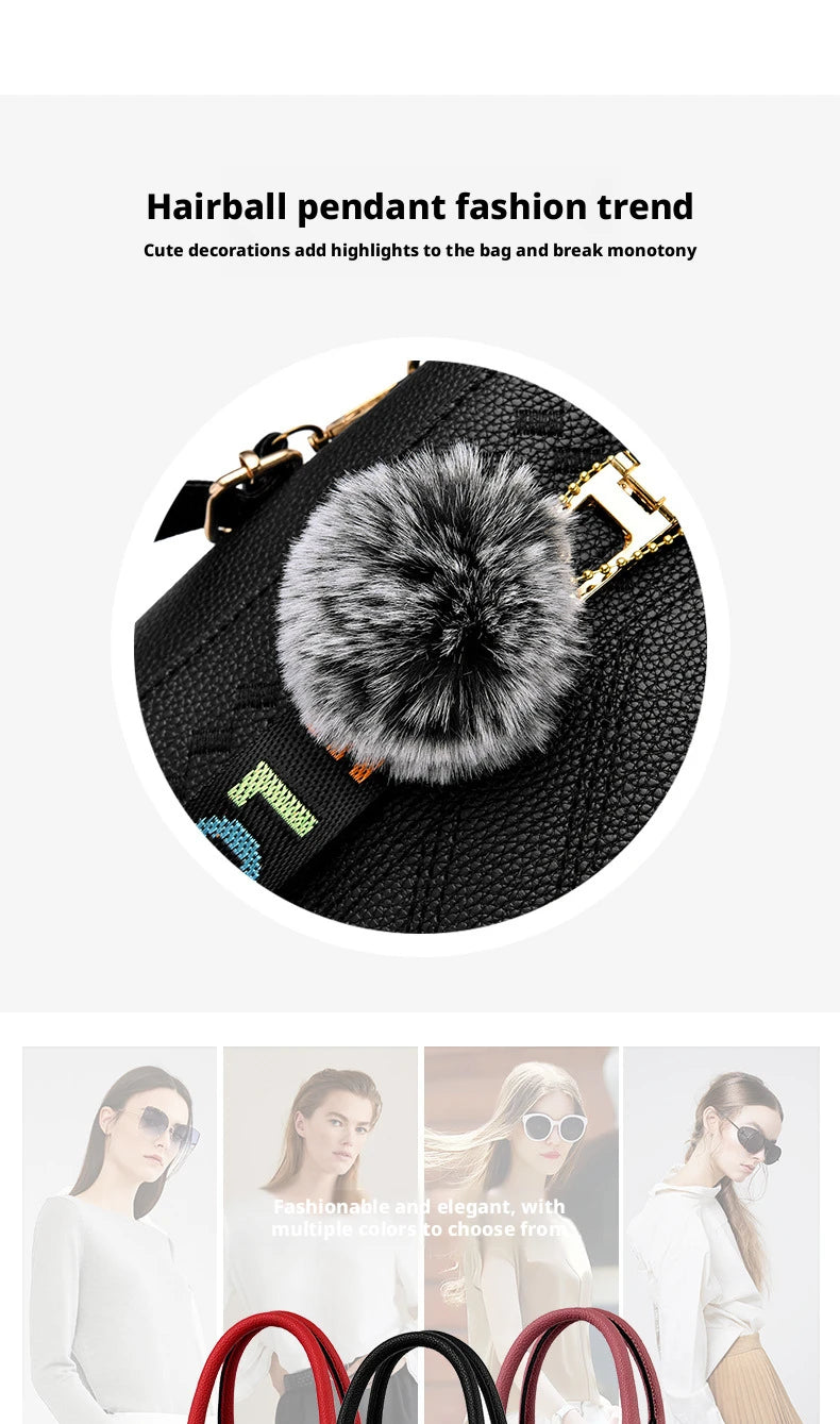 Embroidered Pom-Pom Pendant Handbag