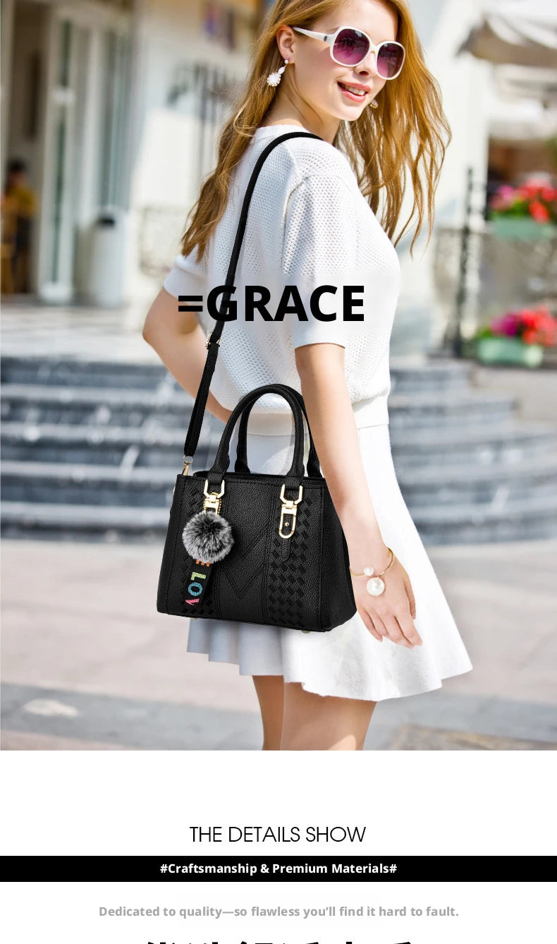 Embroidered Pom-Pom Pendant Handbag