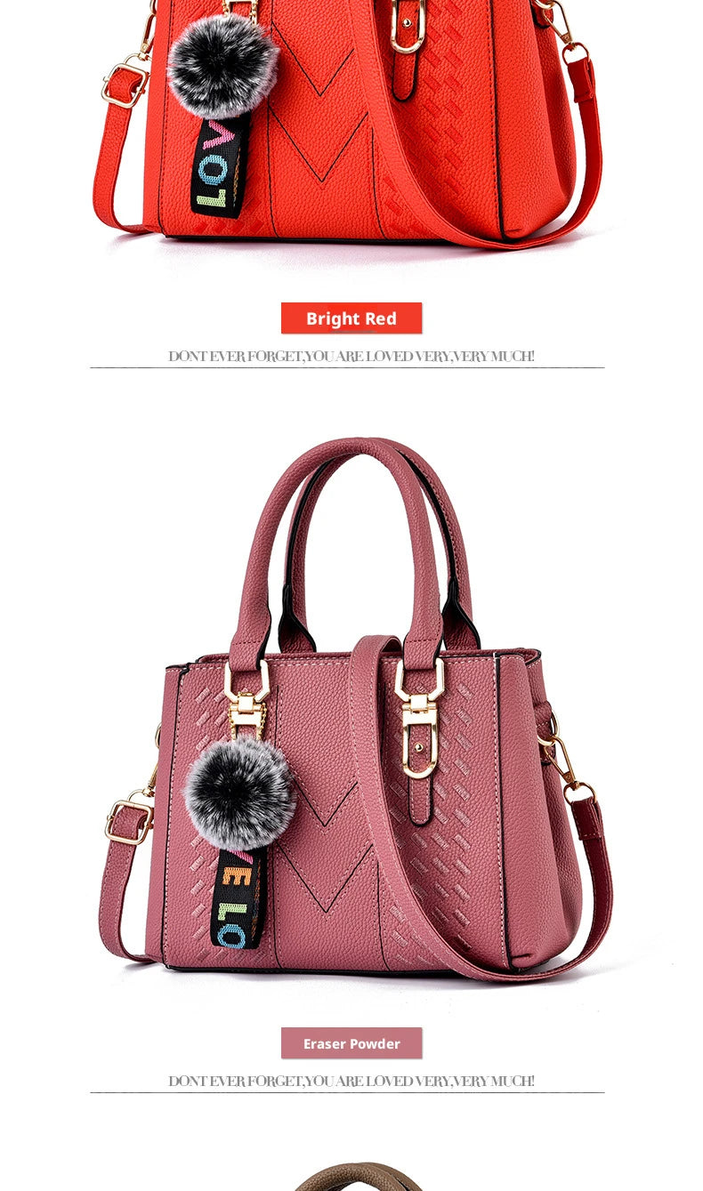 Embroidered Pom-Pom Pendant Handbag