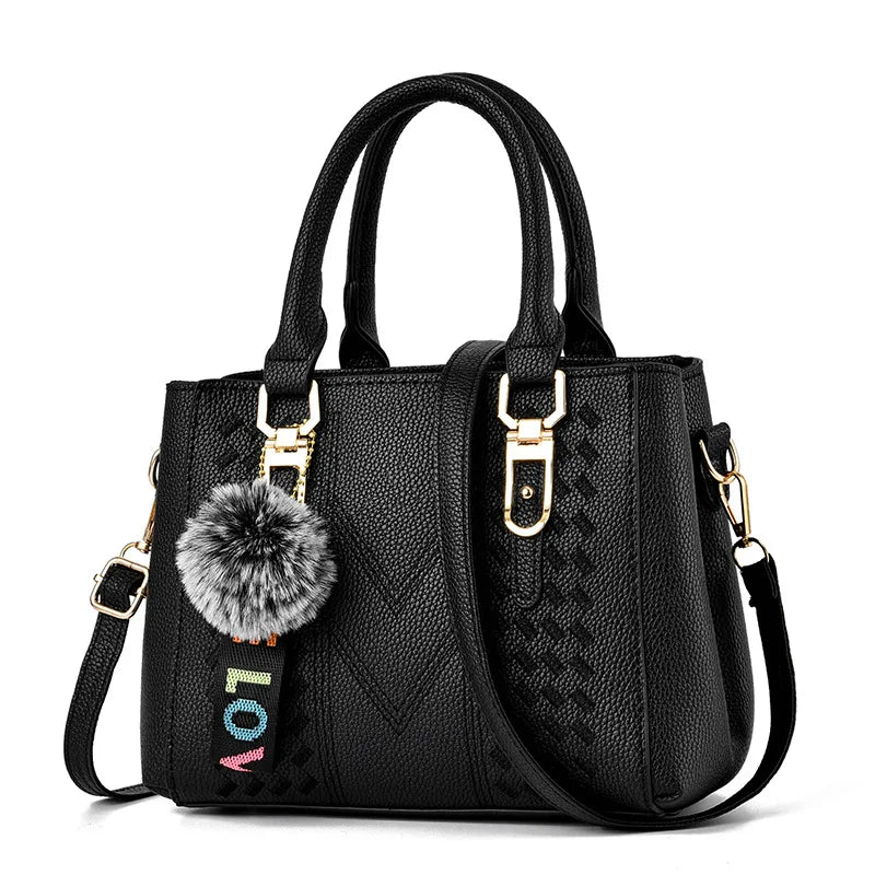 Embroidered Pom-Pom Pendant Handbag