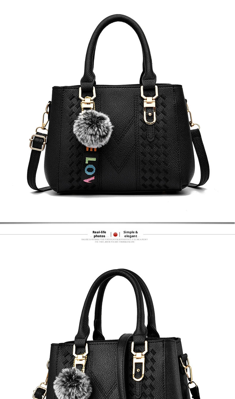 Embroidered Pom-Pom Pendant Handbag