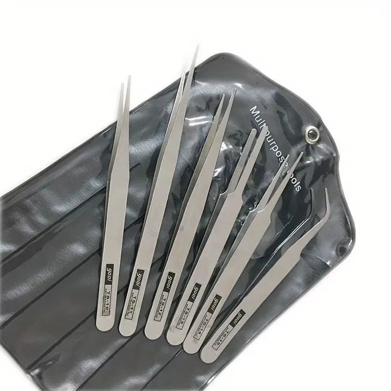 6-Piece Stainless Steel Tweezers Ts-15 Succulent Plant DIY Elbow Tweezers Gooi Tweezers Set