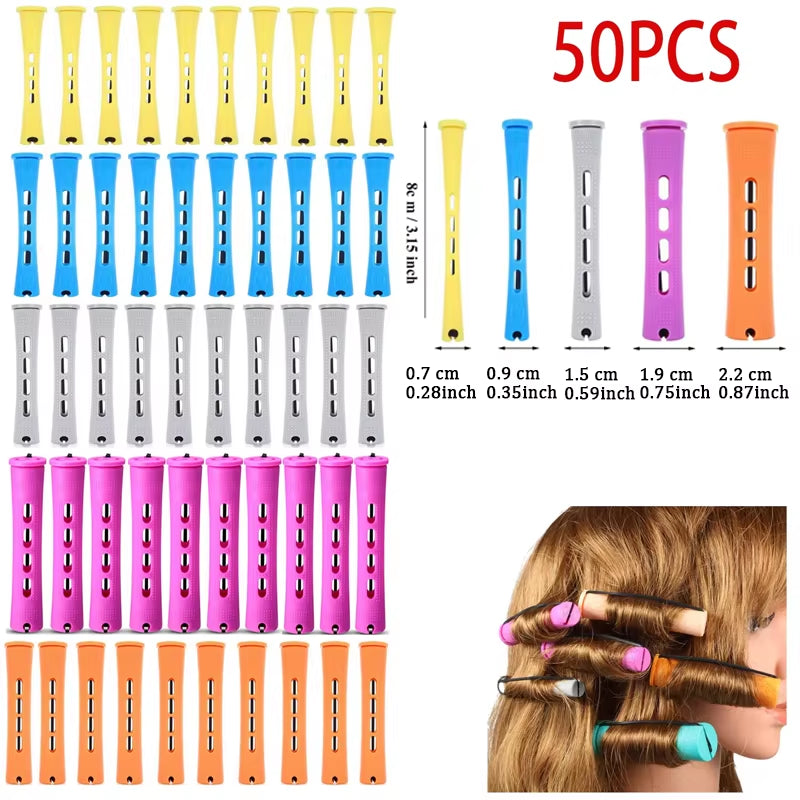 50Pcs 5Sizes Hair Rollers Hair Perm Rods Set Curlers Cold Wave Rods for Women Long Short Hair DIY Hairdressing Styling Tools